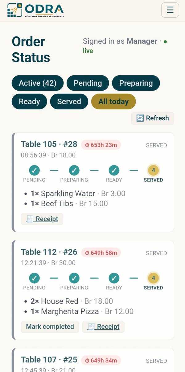 Live order status for the guest